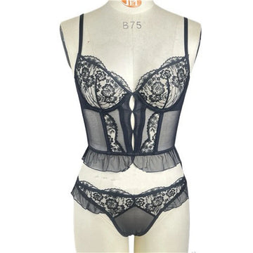 Ultra Thin Transparent Fishbone Bra and Thong Set