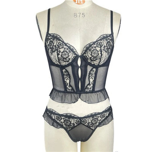 Ultra Thin Transparent Fishbone Bra and Thong Set