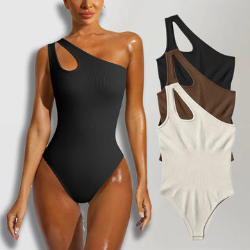 Bodysuit with one-shoulder strap and tummy control
