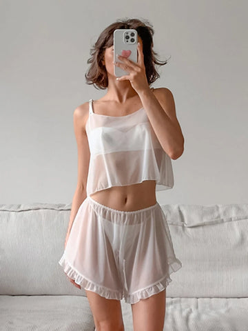 Pijama Transparente com Top de Alças e Calções