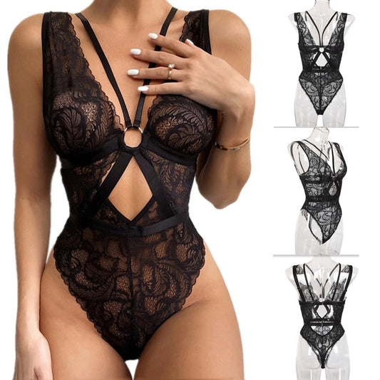 Body mit tiefem Ausschnitt, Ring und Riemen vorne