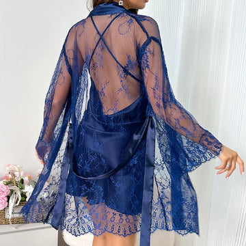Lace Decor - Sexy Robe Set with Sleep Dress