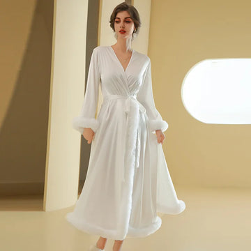 Elegant feather trim Robe