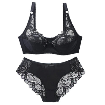 Bra and panty set with lace decoration (Plus size available)